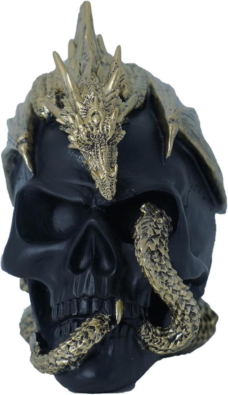 ThriBartLive Halloween Human Head, Gold-Dragon Skull - Realistic and Spooky Props Dinosaur Skull Decorations for Halloween Parties, Haunted Houses, and Scary Decorations - Image 1